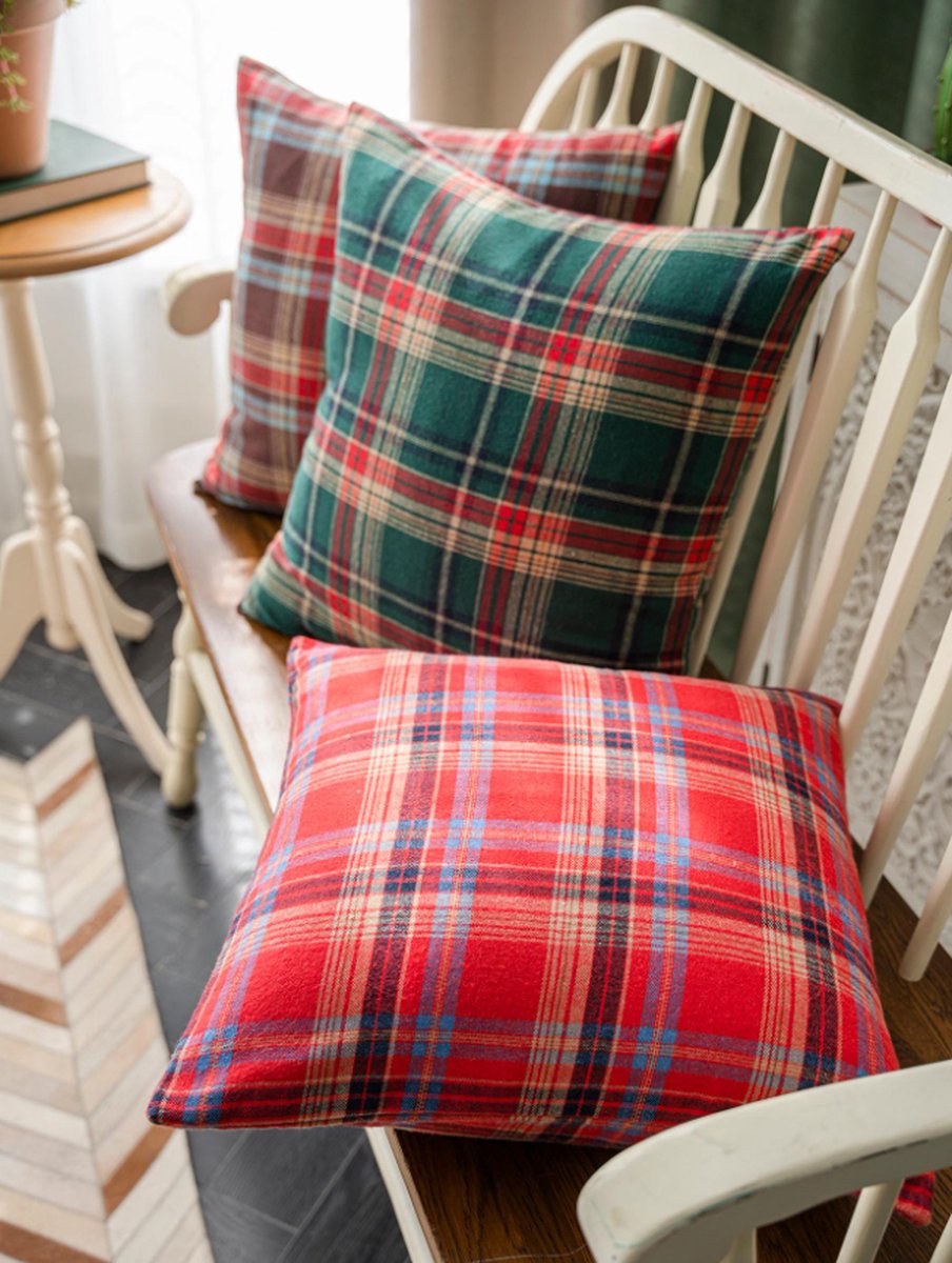 Kerst Tartan Rood Kussenhoes | Viscose/Polyester | 45 x 45 cm – foto 4