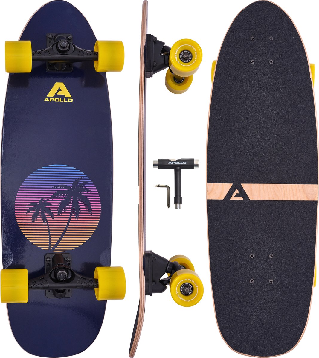 Apollo Mini Longboard, Midi Cruiser en planche complète, 70 cm (30 x 8), agile Kick