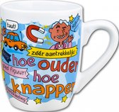 Mok -Mok - Bonbons - Hoe ouder hoe knapper - Cartoon - In cadeauverpakking met gekleurd krullint