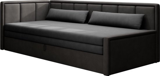 3-zitsbank van Velvet voor woonkamer, slaapbank, sofa met slaapfunctie en opbergruimte, moderne bank, 3-zits - 214x77x82 cm - FULO (Links, Zwart + Grijs - Poco 04 + 10)