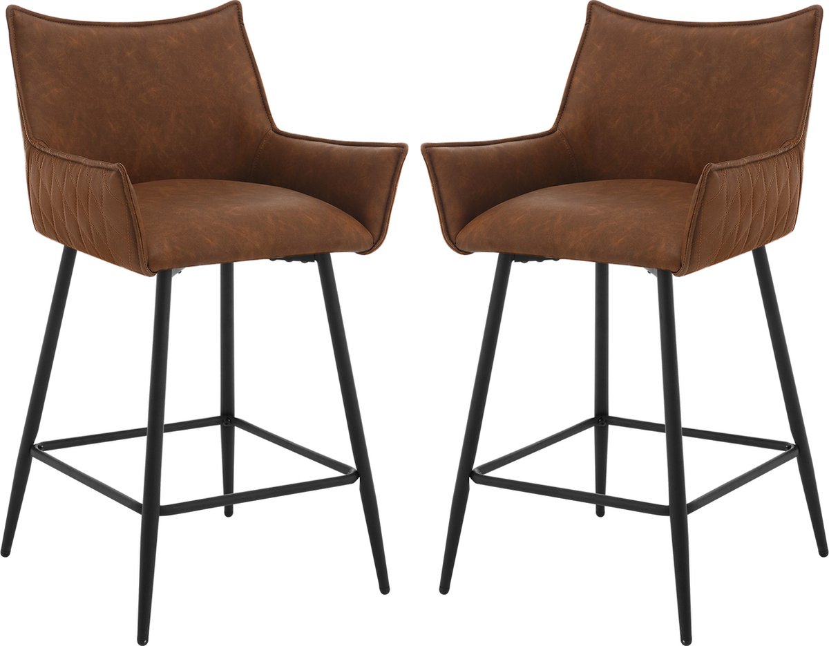 BukkitBow Luxe Lederen Barkrukken - Met Armleuningen - Set van 2 Stuks (62CM Hoog) - Licht Bruin