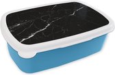 Broodtrommel Blauw - Lunchbox - Brooddoos - Marmer look - Zwart - Luxe - 18x12x6 cm - Kinderen - Jongen