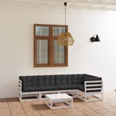 The Living Store Tuinset Grenenhouten - Lounge - 70x70x67cm - Wit - Antraciet