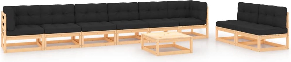 The Living Store 9-delige Loungeset met kussens massief grenenhout - Loungeset - Tuinset - Houten Lounge - Tuinmeubels - Grenenhout