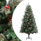 The Living Store kerstboom Groen PVC/PE 225 cm - Dennenappels en rode bessen