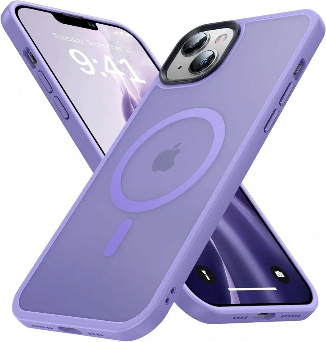 Hoesje Geschikt voor Apple iPhone 14 Plus - Compatibel met MagSafe - Matte Beschermhoes - Back Cover met Magneet - Geschikt voor Draadloos Opladen met Magnetische Ring - Violet