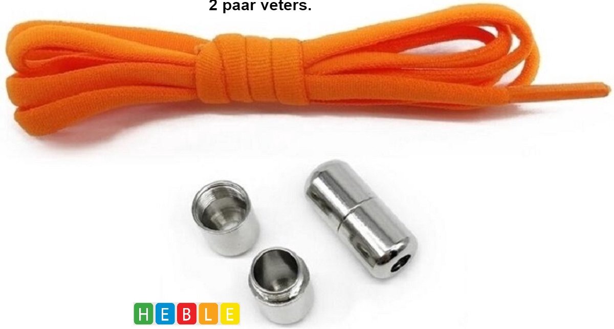 ***Magnetische Veters - 2 Paar - oranje- Niet meer Strikken - Kids - van Heble® ***