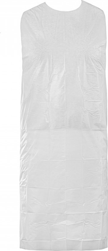 Tablier blanc en plastique avec des motifs carrés, sans modèle.