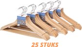 LaundrySpecialist 25 Luxe houten Kledinghangers - premium kwaliteit Esdoornhout - Kleerhanger met Inkeping en Broeklat - Metalen Haak - Dames/Heren/Volwassenen - Bruin