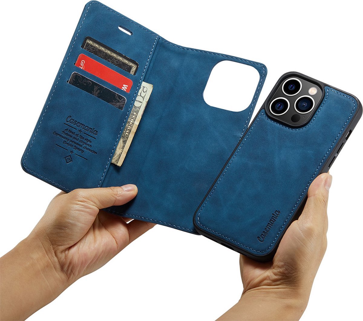 iPhone 15 Pro Max Bookcase hoesje - CaseMe - Effen Donkerblauw - Kunstleer