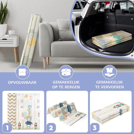 Speelmat Baby Kinderen - Dubbelzijdige vloermat - Opvouwbaar - 180x200cm - Babygym mat van HOMCOM — afbeelding 3