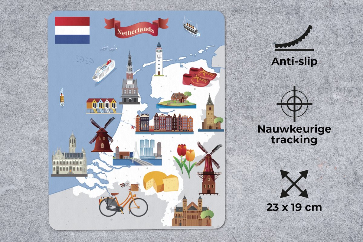 Muismat Kaart Nederland - Witte kaart van Nederland muismat rubber - 19x23 cm - Muismat met foto