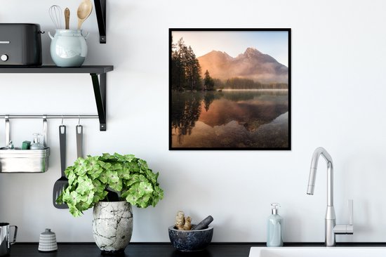 Fotolijst incl. Poster - Landschap - Mist - Water - Bomen - 40x40 cm - Posterlijst