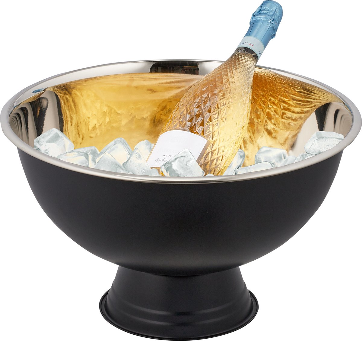 champagnekoeler - rvs - 23,5 x 40 cm - flessenkoeler wijn - champagneschaal - zwart