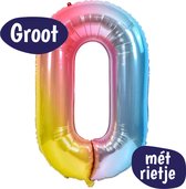 Cijfer Ballonnen - Ballon Cijfer 0 - 70cm Regenboog - Folie - Opblaas Cijfers - Verjaardag - 10, 20, 30, 40, 50, 60, 70, 80, 90 jaar - Versiering