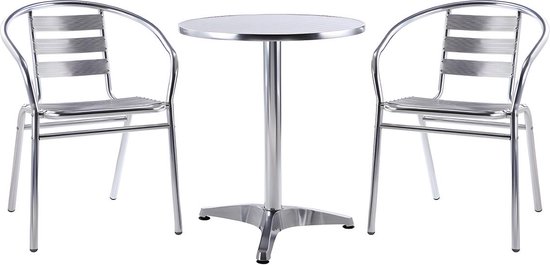 MYLIA Tuinset tafel en stoelen van aluminium - kleine ronde tafel en twee stoelen - MONTMARTRE L 60 cm x H 72 cm x D 60 cm