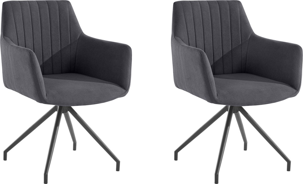 Notio Living Darcy-Eetkamerstoel - Set van 2 - Antraciet Stof Grijs