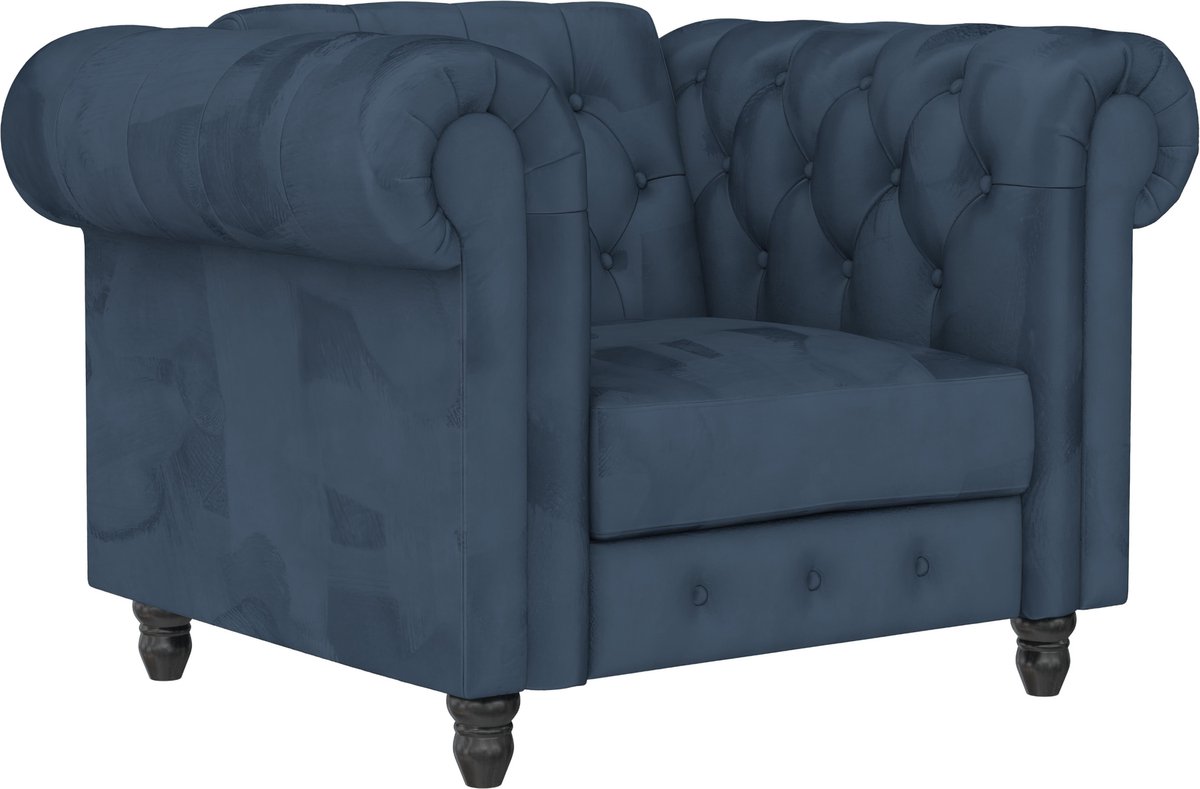 Notio Living Felix-Blauw fluwelen chesterfield fauteuil
