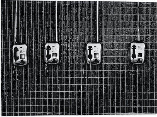 Vlag - Rij Ouderwetse Vaste Telefoonaansluitingen (Zwart-wit) - 40x30 cm Foto op Polyester Vlag