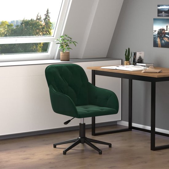 Chaise de bureau pivotante The Living Store - Velours vert foncé - 56 x 61,5 x (72-80) cm - Rotative à 360 degrés - Hauteur réglable