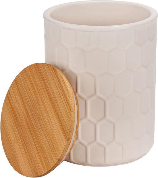 Keramische voorraaddozen, opbergdoos, vershouddoos met bamboedeksel en siliconen ring (zwart, 1000 ml