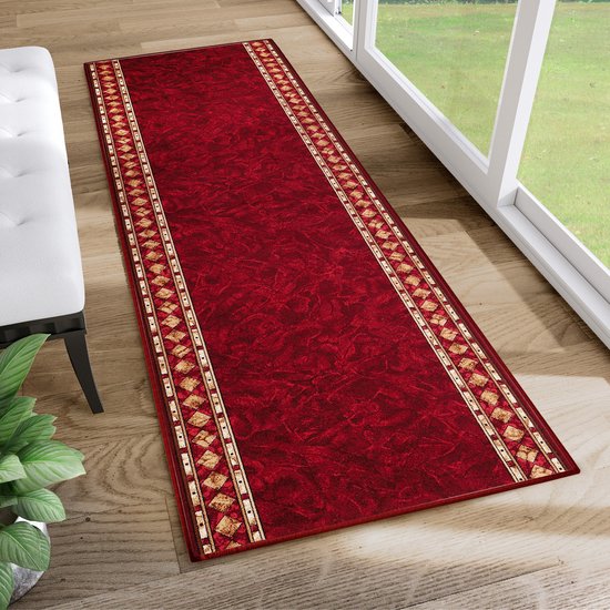 Tapis en caoutchouc antidérapant Tapiso rouge beige tapis en caoutchouc moderne Classique taille de tapis - 80x1000