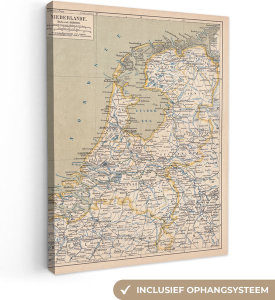 Foto: Canvas schilderij kaart van nederland uit 1877 90x120 cm wanddecoratie