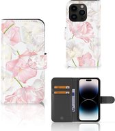 GSM Hoesje Geschikt voor iPhone 15 Pro Wallet Book Case Cadeau voor Mama Lovely Flowers