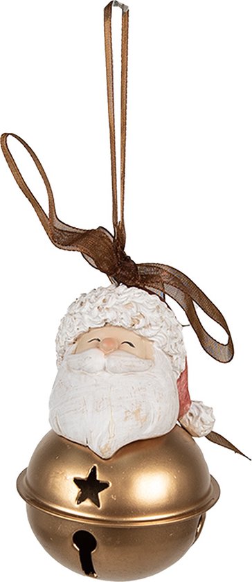 Clayre & Eef Kersthanger Kerstman 8 cm Wit Goudkleurig Polyresin Kerstboomversiering