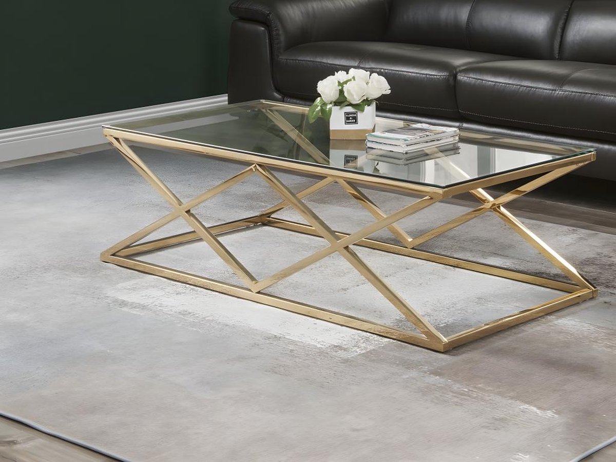 Vente-unique Salontafel CHARLOTTE - Gehard glas en staal - Goudkleurig - van Pascal Morabito