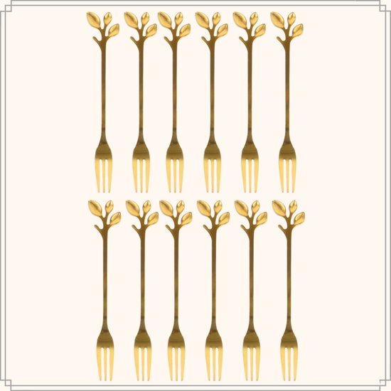 OTIX Gebaksvorkjes - 12 stuks - Goud met Bladeren - Dessertvorkjes - Taartvorkjes - LEAF