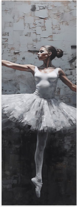 Poster (Mat) - Muurschildering van Witte Dansende Ballerina - 40x120 cm Foto op Posterpapier met een Matte look