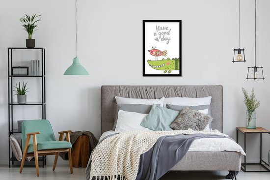 Illustration avec la citation Passez une bonne journée et un oiseau et un crocodile 40x60 cm