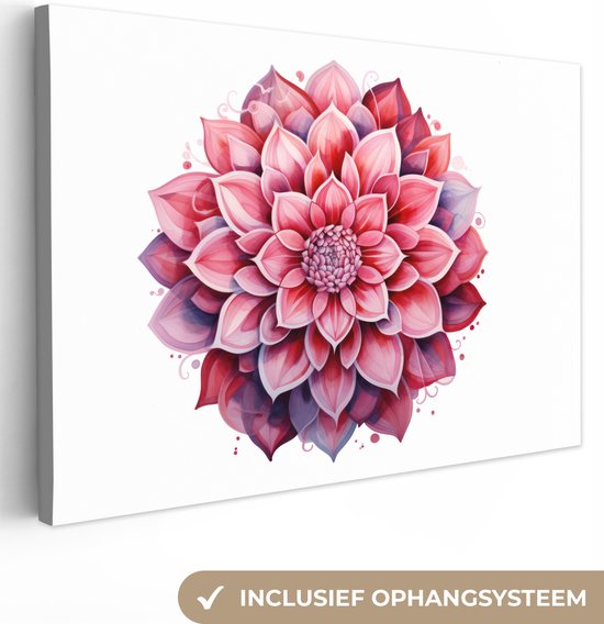 Canvas Schilderij Mandala - Roze - Bloemen - Wit - 60x40 cm - Wanddecoratie