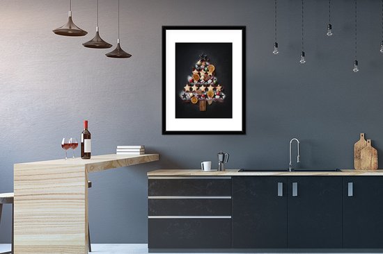Photo en cadre - Sapin de Noël en gâteau cadre photo noir avec passe-partout blanc 60x80 60x80 cm - Affiche sous cadre (Décoration murale salon / chambre)