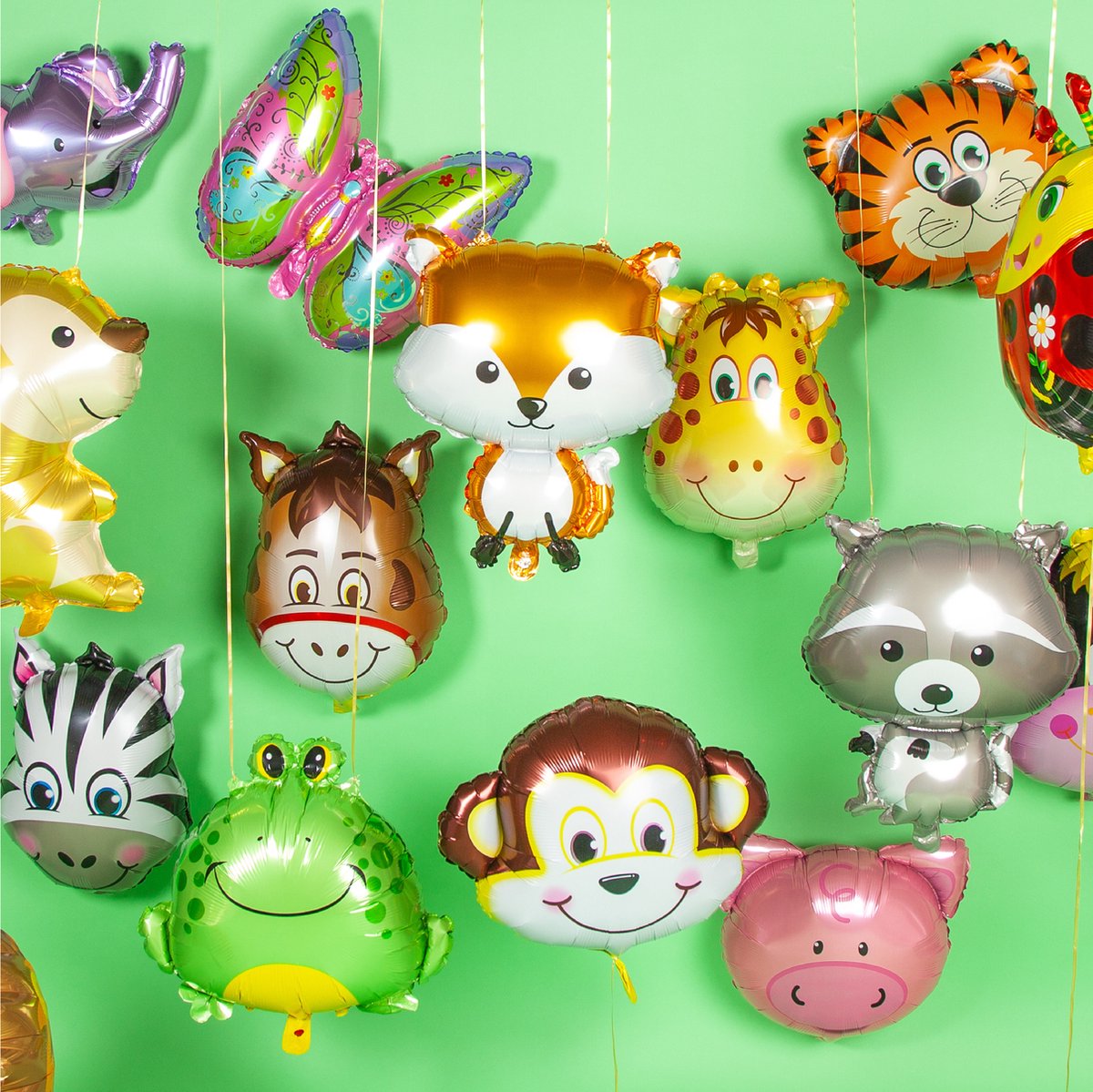 Fissaly 15 Grote Dieren Folie Ballonnen met Lint – Feest Versiering – Kinderfeestje – Decoratie — afbeelding 3