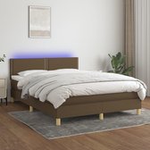 The Living Store Boxspring Dark Brown - Pocket Spring Bed - LED Lights - 193x144 cm - Durable Fabric - Adjustable Headboard - Colorful LED Lighting - Skin-Friendly Topper
