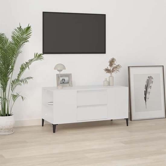 The Living Store Tv-meubel - Industrieel - 102 x 44.5 x 50 cm - Wit - Hout - Metaal