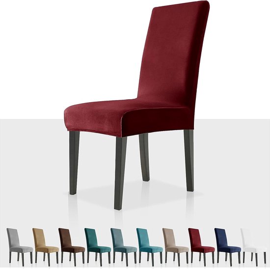 Homaxy Stretch stoelhoezen voor eetkamerstoelen, fluweel elastisch, beschermhoes voor eetkamerstoel, afneembaar, wasbaar, stoelslipcovers met bandjes - set van 4, wijnrood