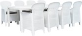 The Living Store Rattan-look tuinset - tafel 220 x 90 x 72 cm - stoelen 59 x 57 x 89 cm - wit - kunststof - 8 stoelen - 8 zitkussens