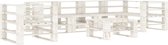 The Living Store Pallet loungeset - Grenenhout - Wit - Hoekbank 70x67.5x60.8 cm - Middenbank 60x67.5x60.8 cm - Pallet tafel/hocker 60x61.5x30.4 cm - Armstoel 80x67.5x60.8 cm - Montage vereist