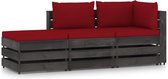 The Living Store Pallet Loungeset - Grenenhout - 69x70x66 cm - Wijnrood kussen