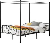 Metalen hemelbed Montgomery - met bedbodem - 140x200 cm - zwart - staal gepoedercoat - minimalistisch design