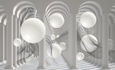 Fotobehang - Vlies Behang - Witte Griekse 3D Tunnels met Pilaren en Ballen - 208 x 146 cm
