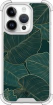 Casimoda® hoesje - Geschikt voor iPhone 14 Pro - Monstera Leaves - Shockproof case - Extra sterk - Siliconen/TPU - Groen, Transparant