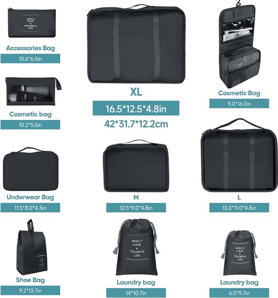 Set de 10 pièces, pour sac à main, valise, organisateur, sacs d'accessoires  de voyage