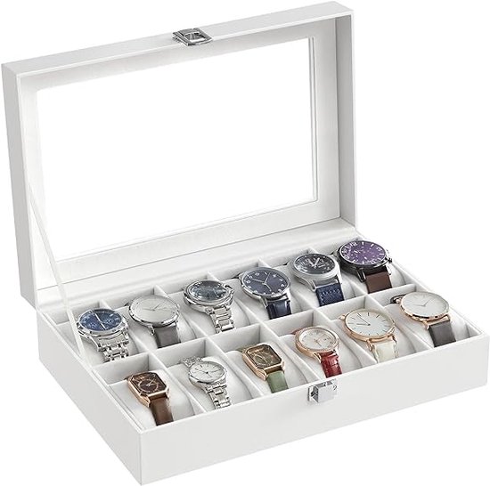 Boîte à montres avec 12 compartiments - boîtier de montre avec couvercle en  verre -... | bol