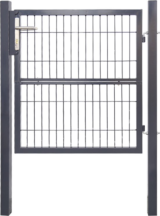 Tuinpoort Poort gepoedercoat staal Tuinpoort-Tuindeur hek poort 100 × 100 cm boerderij poort van gegalvaniseerd staal met slot, deurknop en sleutel, stevig en duurzaam-antracietgrijs