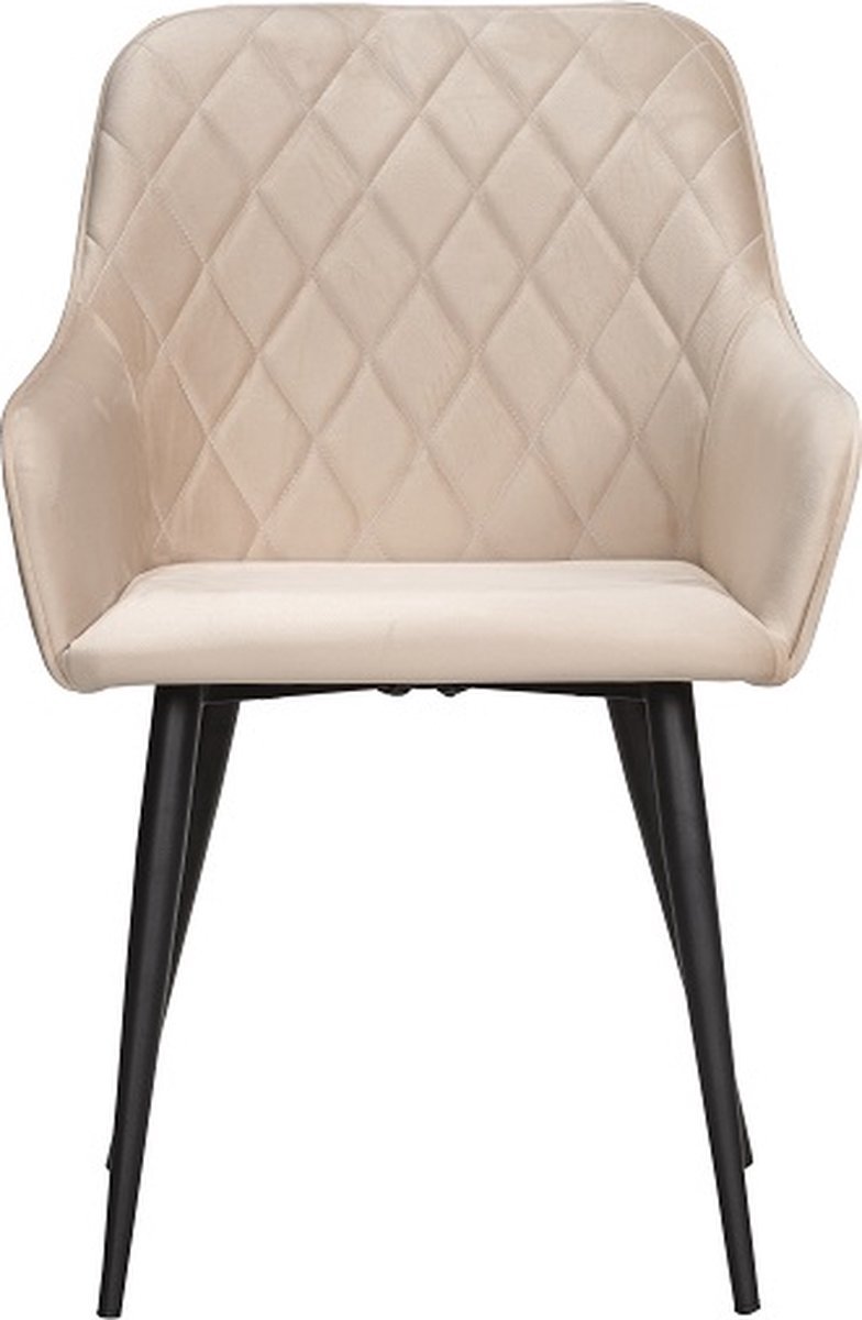 Soof & Tess Soof&Tess - Set van 2 - Varese Eetkamerstoel - Beige - Fluweel - Velvet - Industrieel - Met armleuning - Easy Clean Stoffen - Hoge Kwaliteit