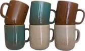 Siaki Herfst servies aardewerken mokken, set van 6 met reactief glazuur in 3 herfsttinten | 350 ml